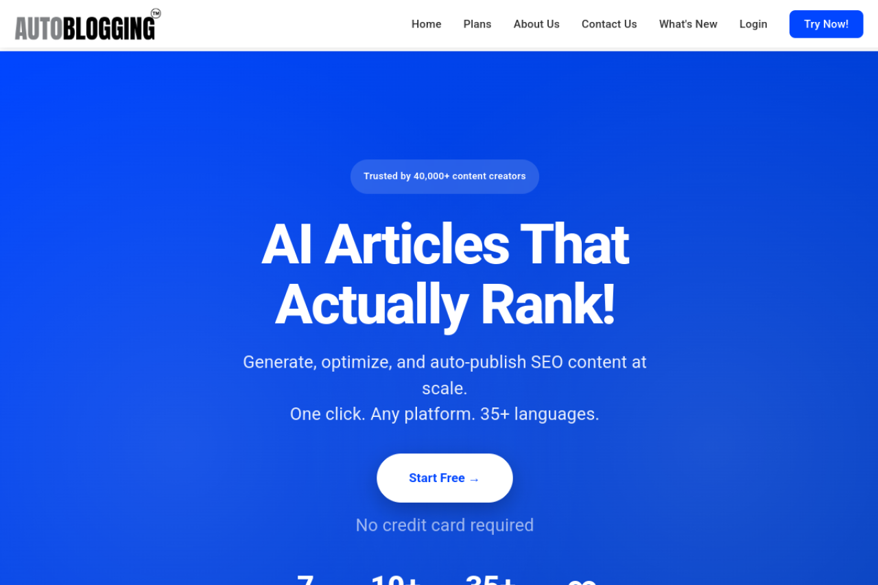 AutoBlogging.ai homepage — automated blog content generation platform